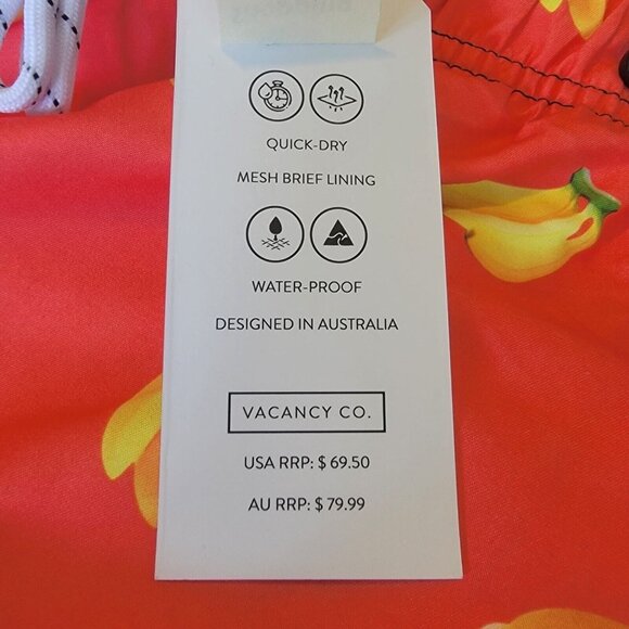 ⭐Mens Swimming Trunks Shorts Sz  M Vacancy Co. Australia Quick Dry lining Orange - Picture 6 of 8